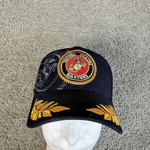 US Marines Hat Cap Strap Back Mens One Size Black Embroidered Logo Gold Laurel